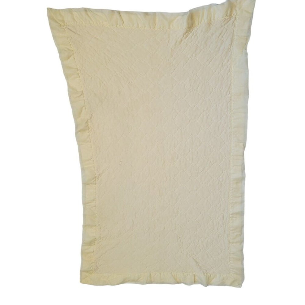 Vintage Quiltex? Light Pastel Yellow Quilted Baby Blanket Nylon Binding READ‎
